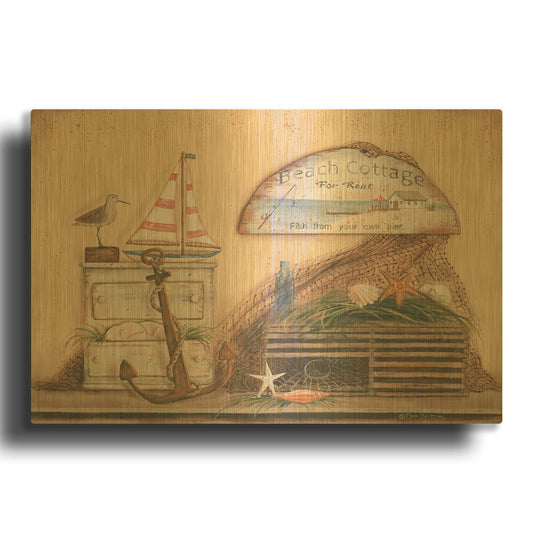 'Beach Cottage' By Pam Britton Gold Metal Wall Art