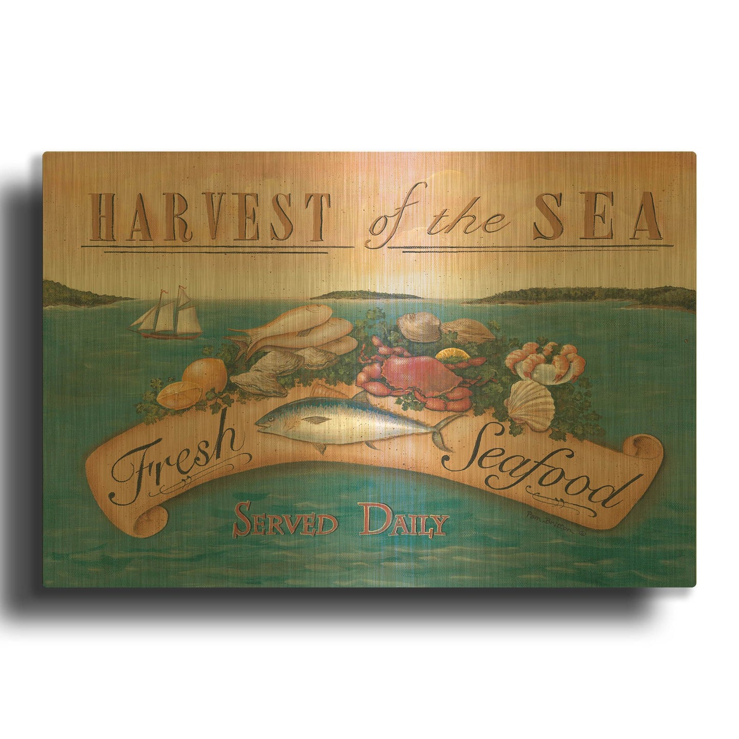 'Fresh Seafood' By Pam Britton Gold Metal Wall Art