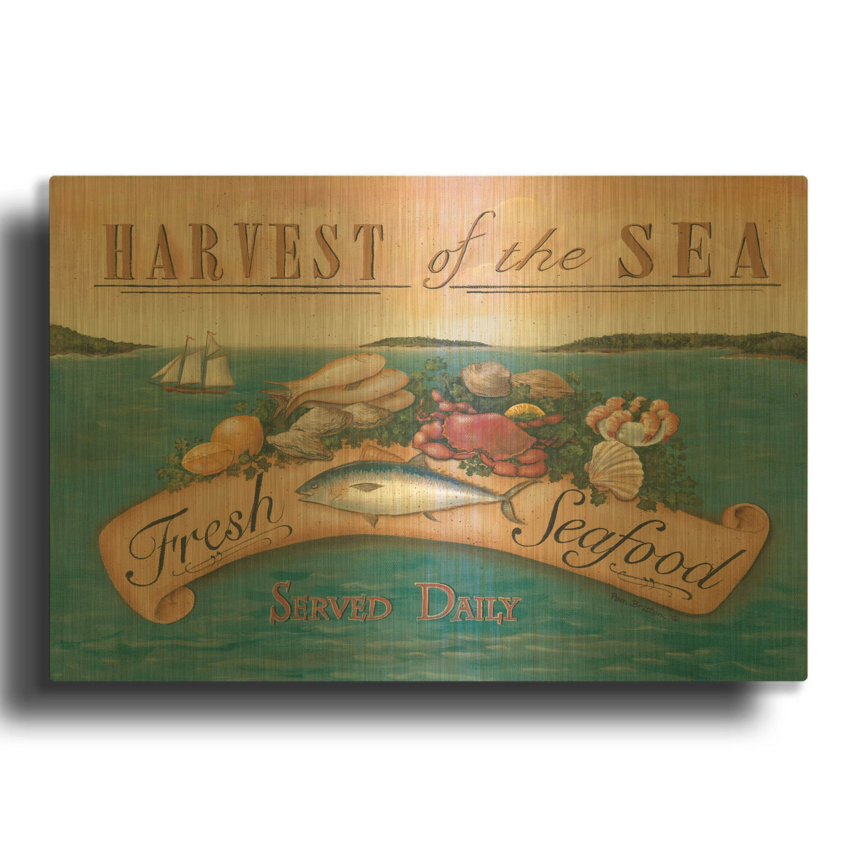 'Fresh Seafood' By Pam Britton Gold Metal Wall Art