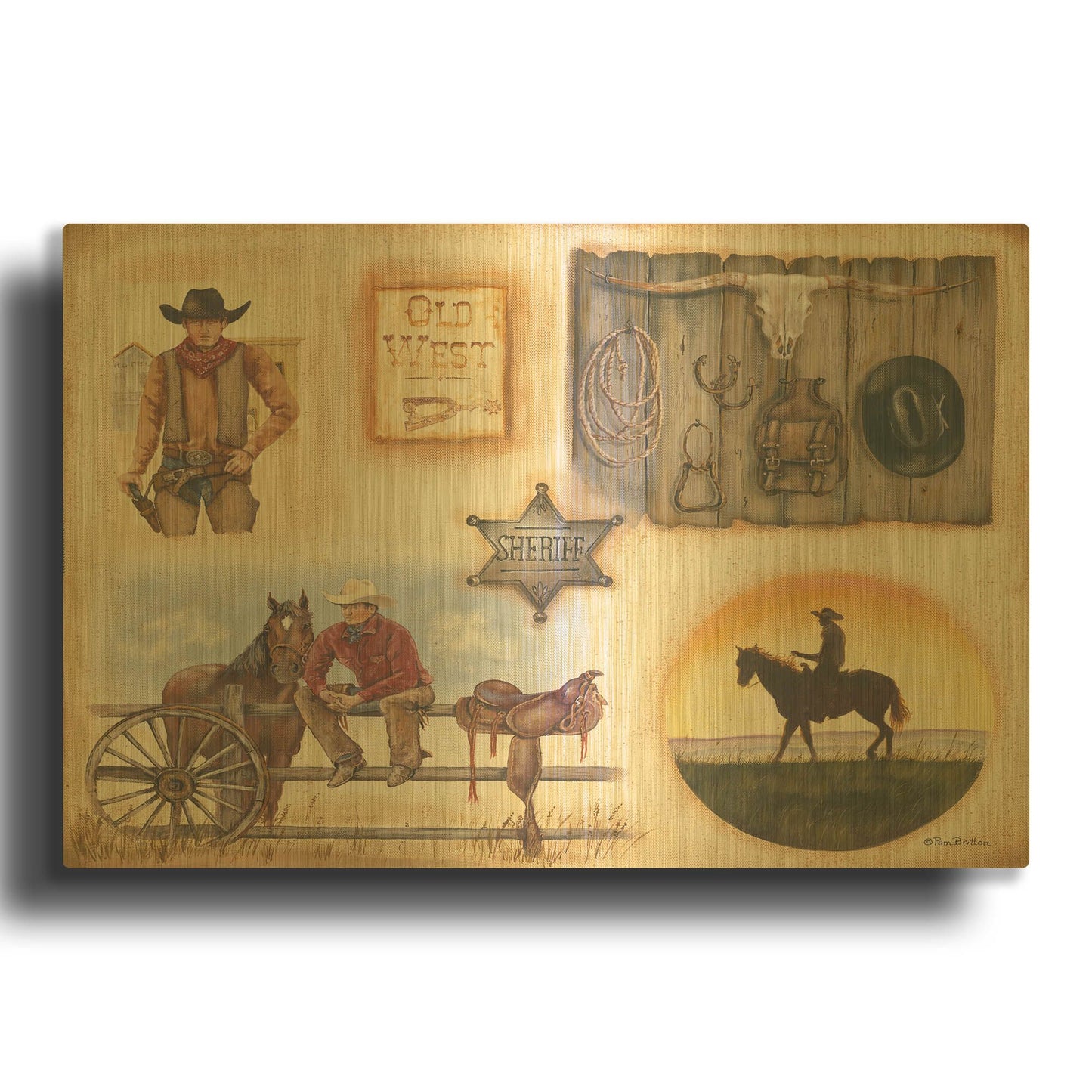 'Western I' By Pam Britton Gold Metal Wall Art