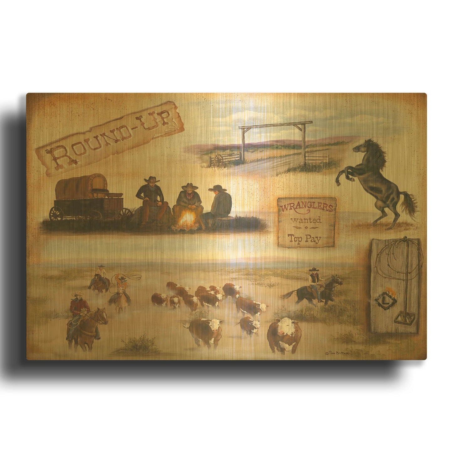 'Western II' By Pam Britton Gold Metal Wall Art