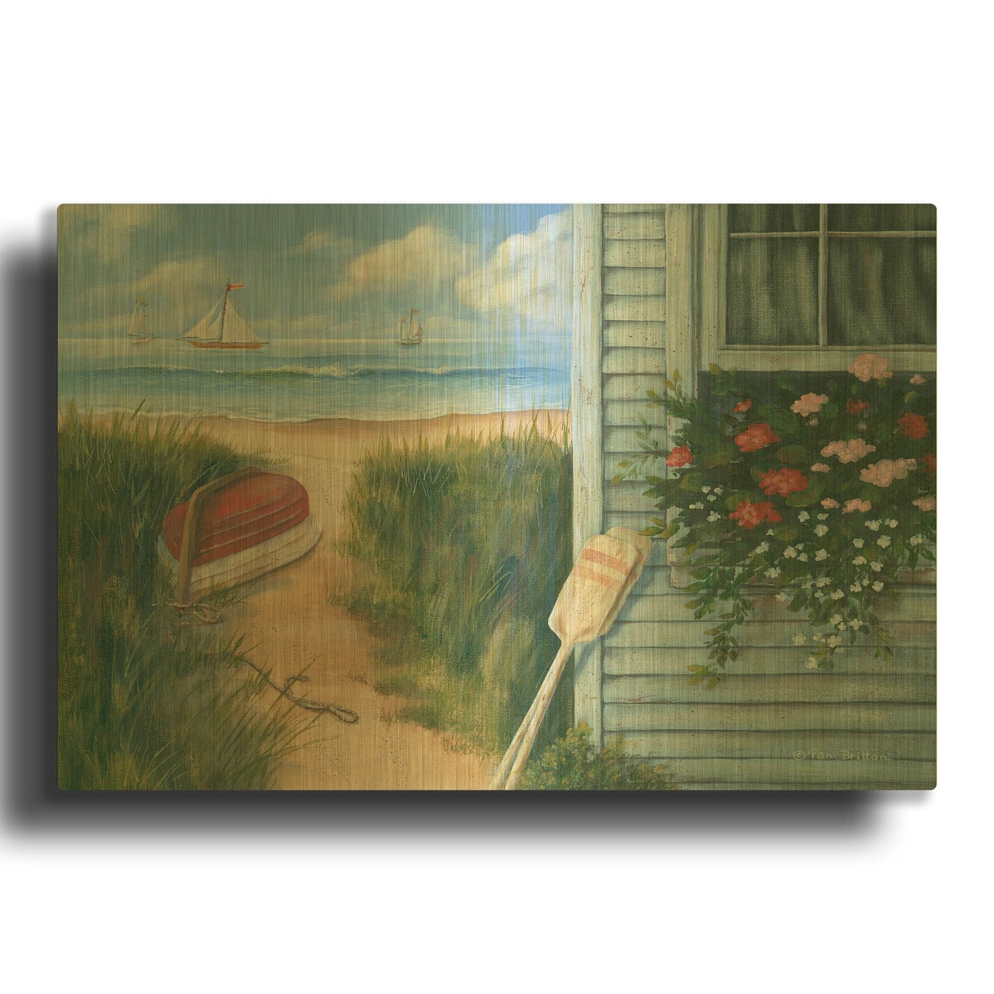 'Beach Cottage I' By Pam Britton Gold Metal Wall Art
