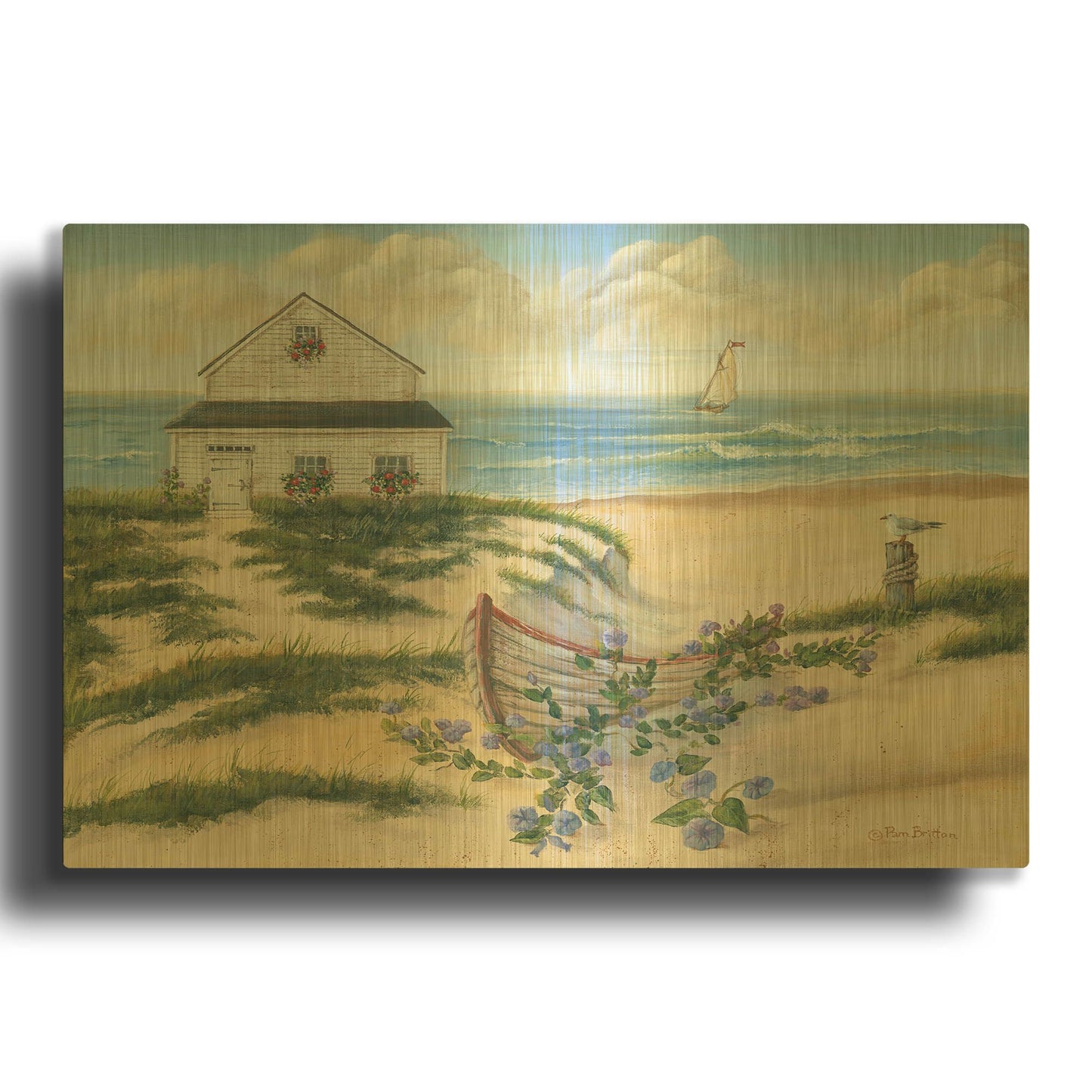 'Beach Cottage II' By Pam Britton Gold Metal Wall Art
