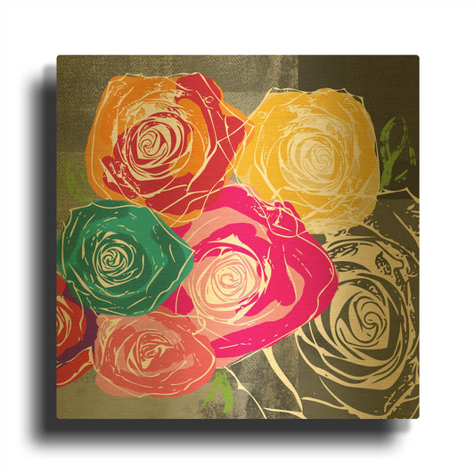 'Colorful Roses II' By Linda Woods Gold Metal Wall Art