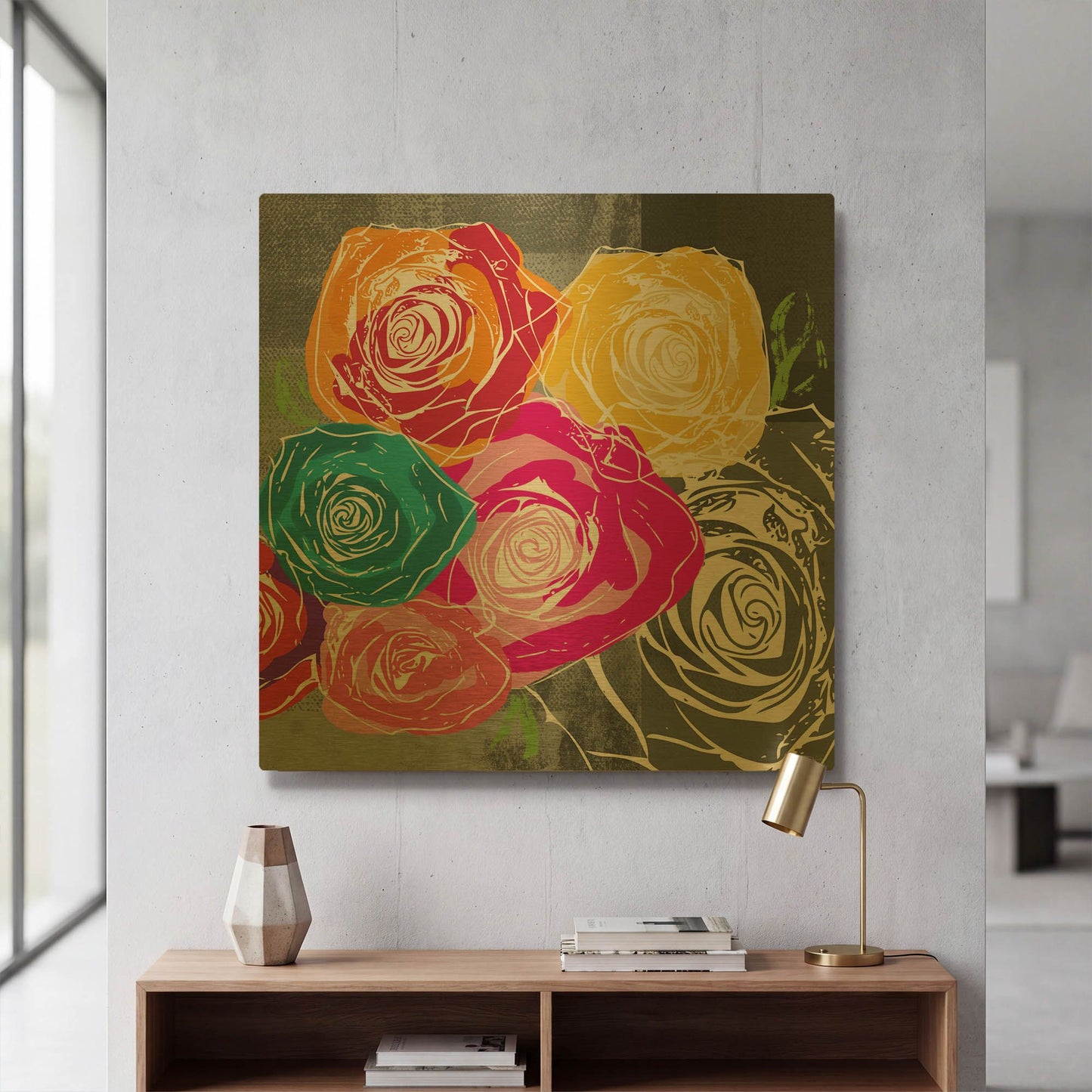 'Colorful Roses II' By Linda Woods Gold Metal Wall Art
