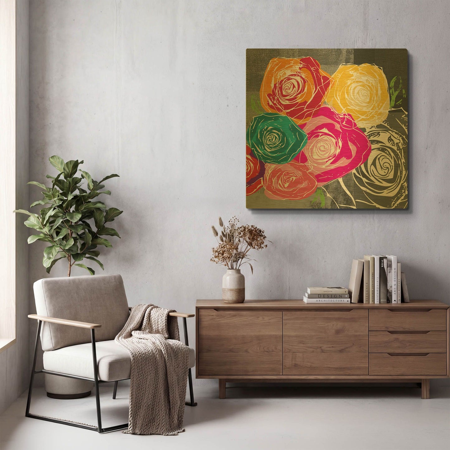 'Colorful Roses II' By Linda Woods Gold Metal Wall Art