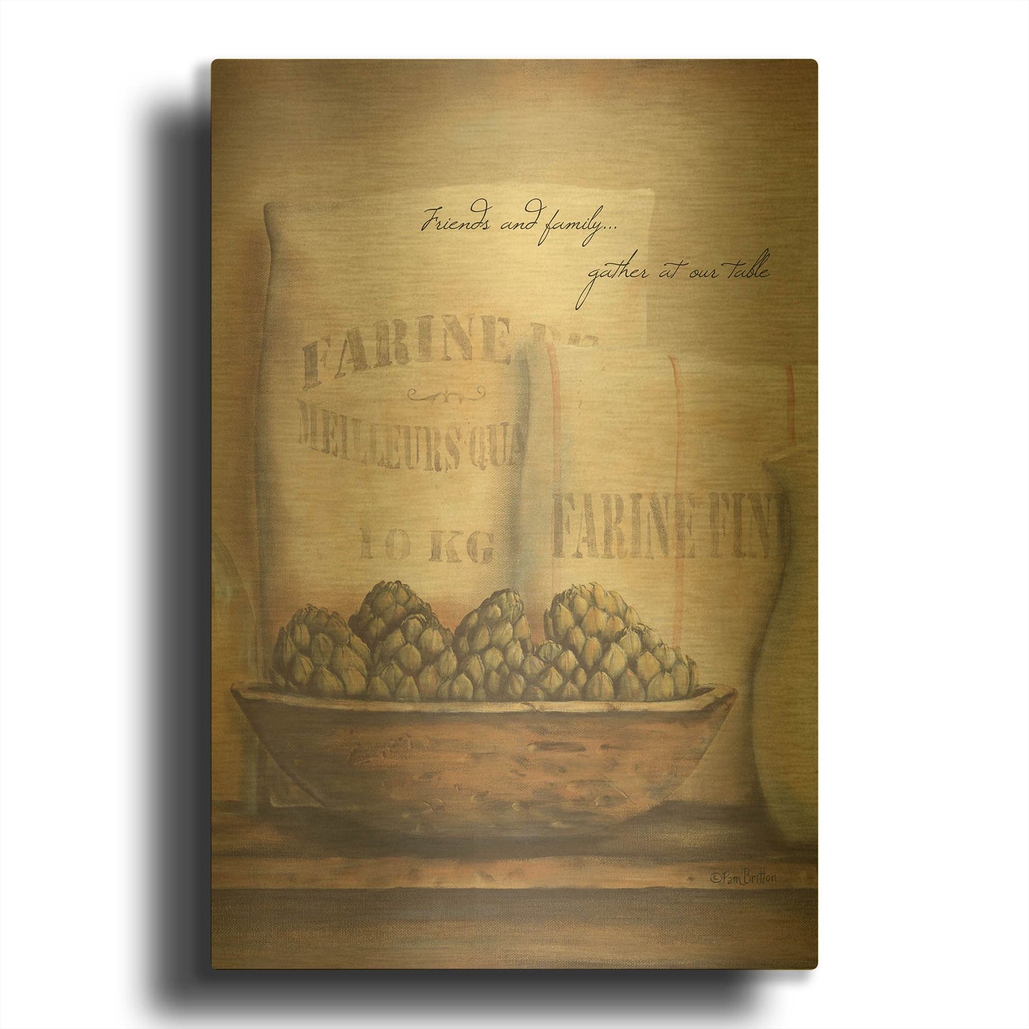 'Friends and Family.. Gather at Our Table' By Pam Britton Gold Metal Wall Art