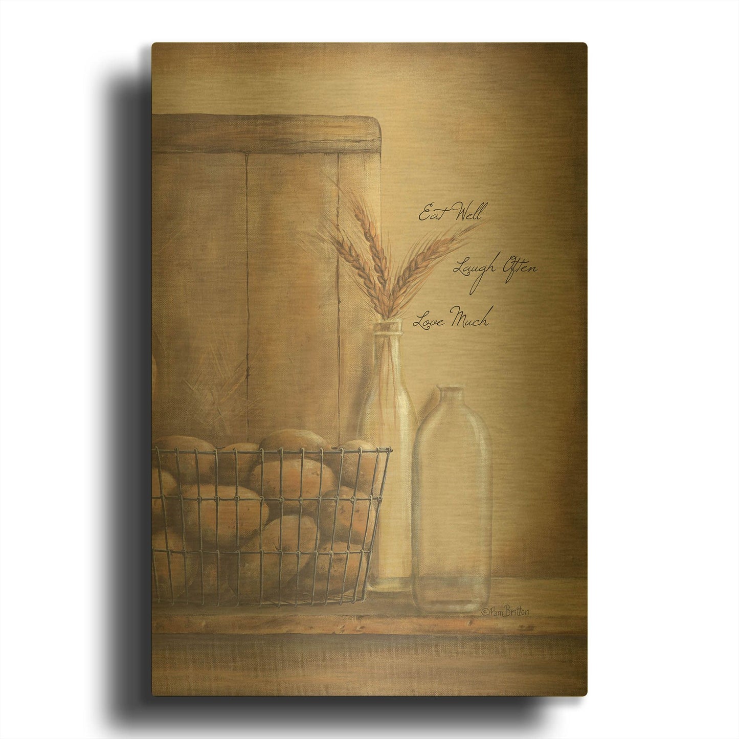 'Eat Well, Laugh Often, Love Much' By Pam Britton Gold Metal Wall Art