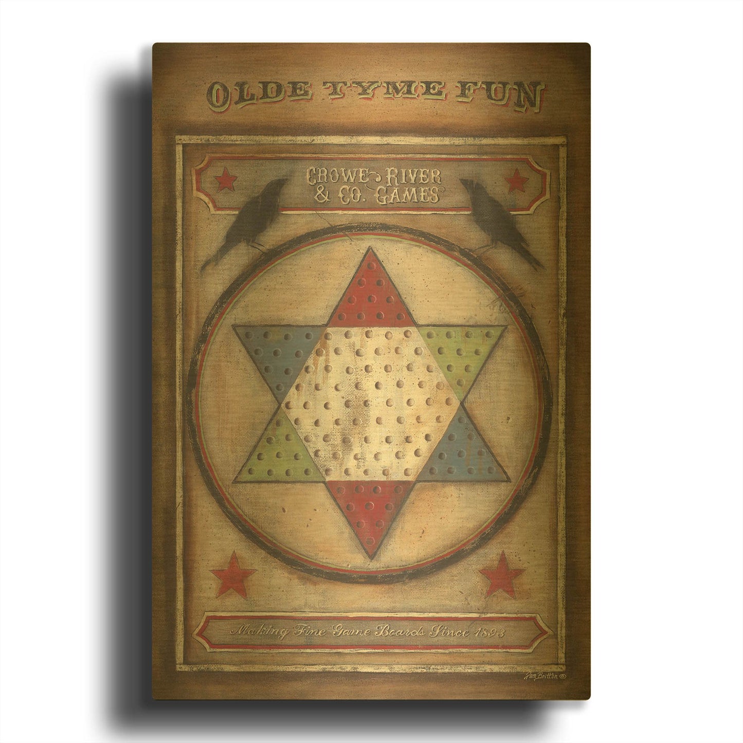 'Olde Tyme Chinese Checkers' By Pam Britton Gold Metal Wall Art
