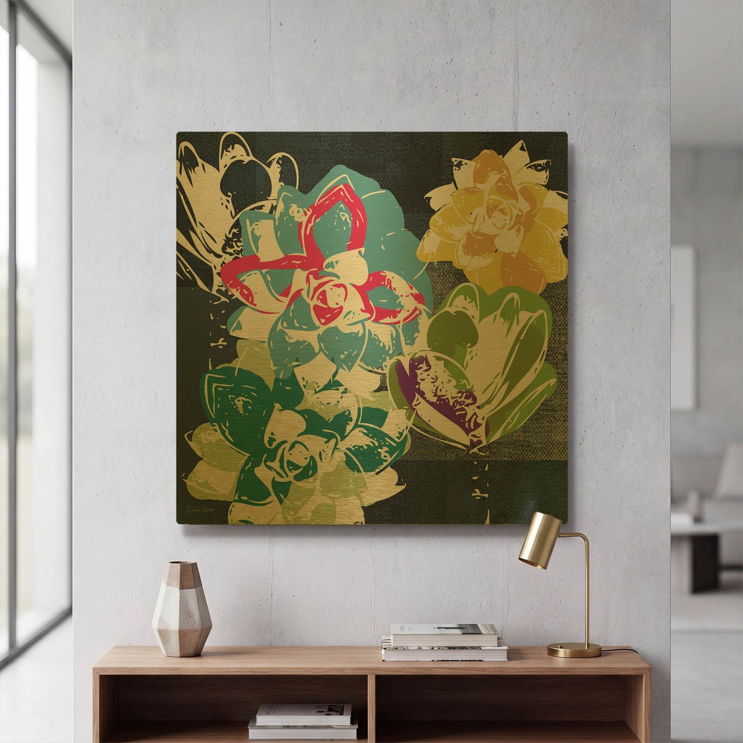 'Colorful Succulents II' By Linda Woods Gold Metal Wall Art