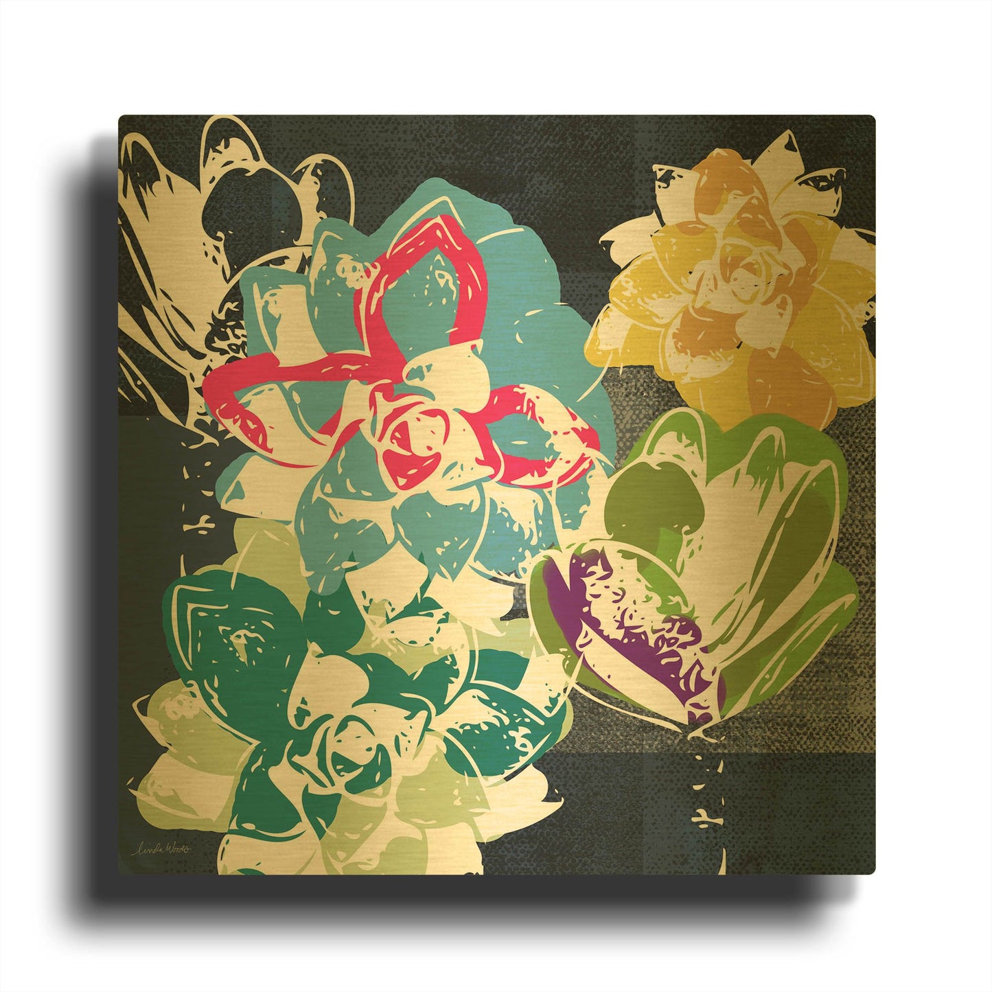 'Colorful Succulents II' By Linda Woods Gold Metal Wall Art
