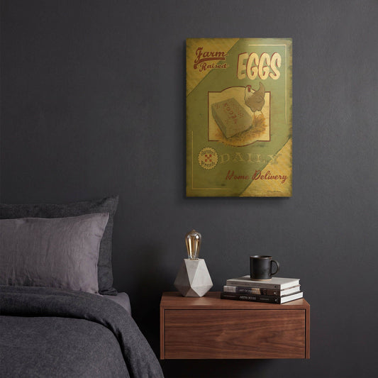 'Farm Raised Eggs' By Pam Britton Gold Metal Wall Art