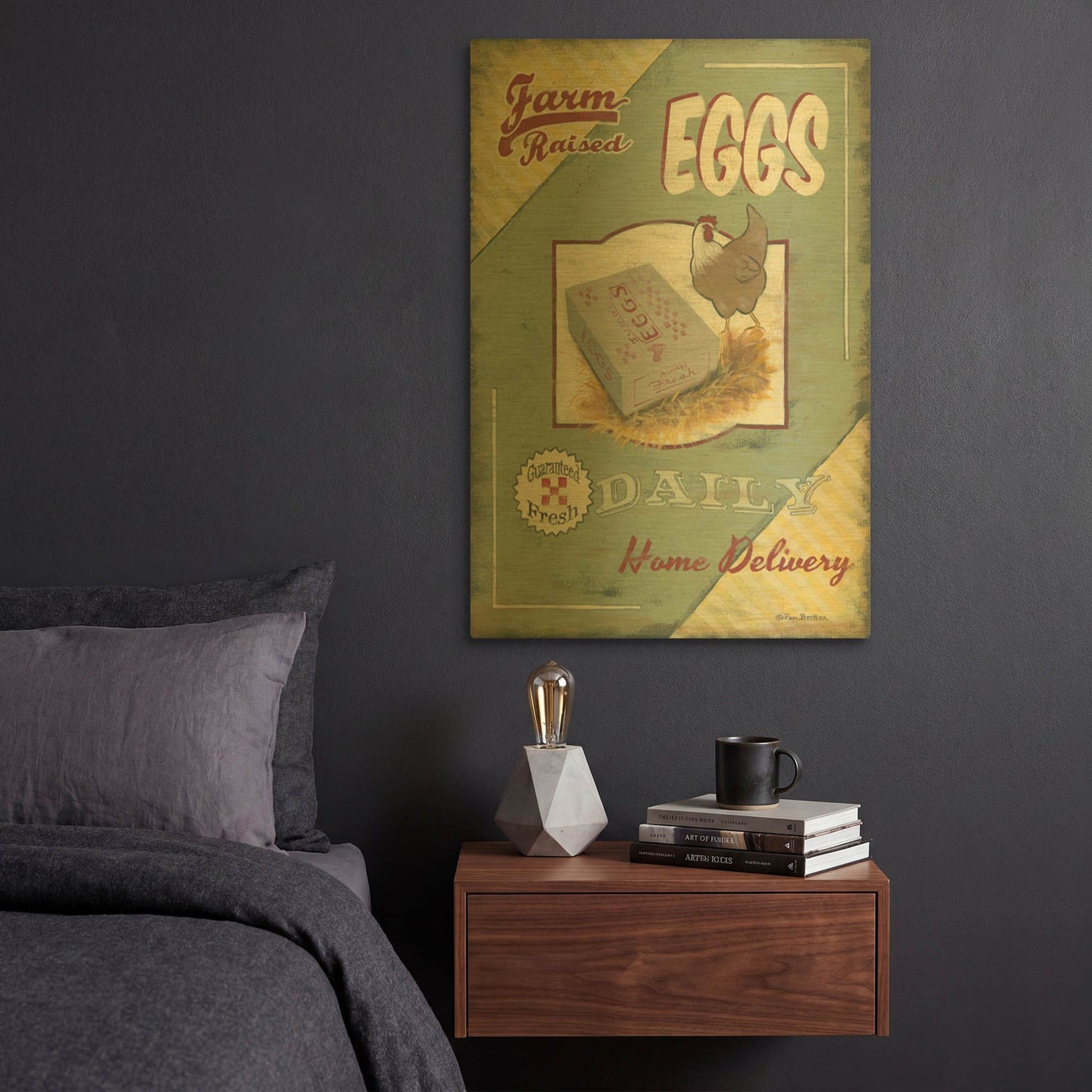 'Farm Raised Eggs' By Pam Britton Gold Metal Wall Art