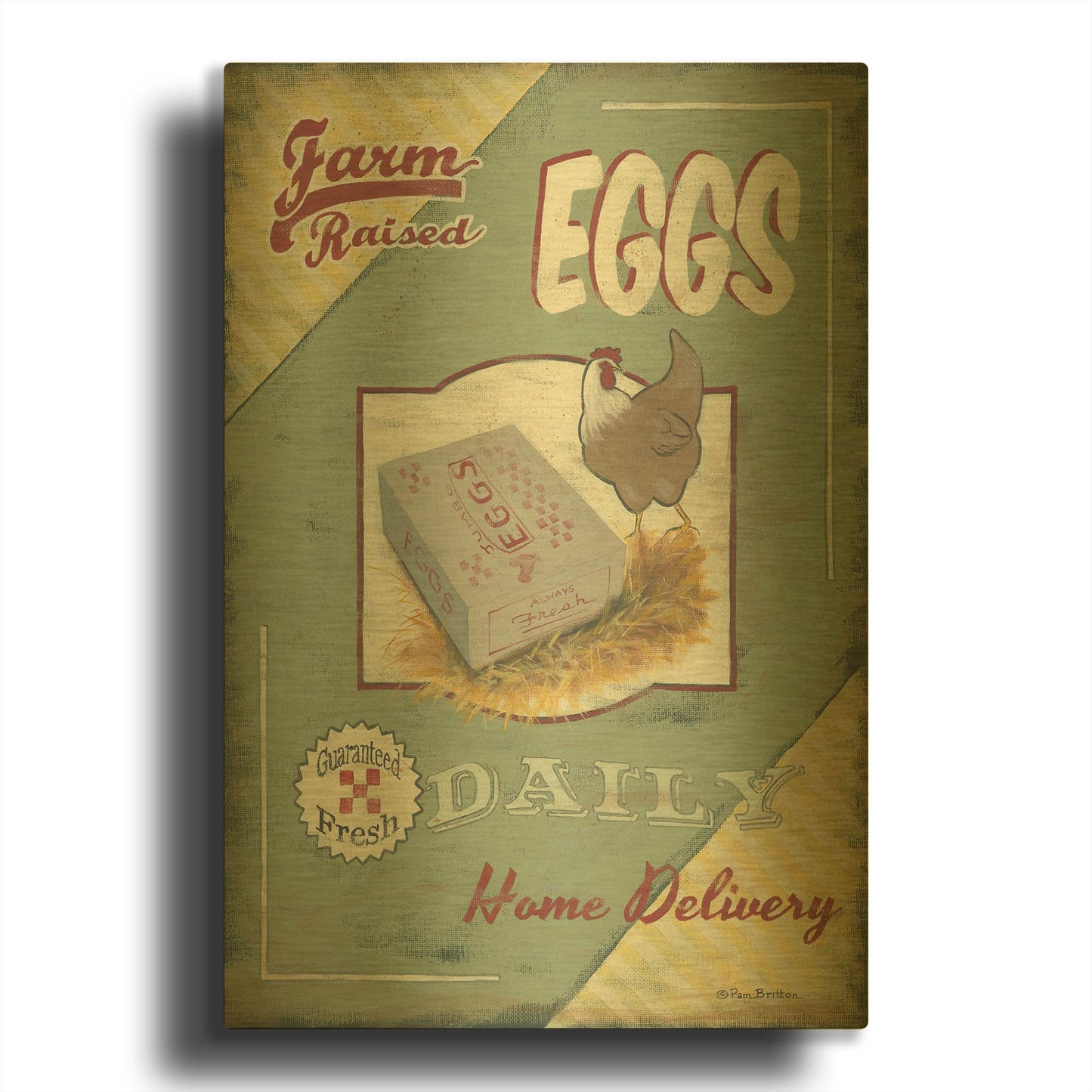 'Farm Raised Eggs' By Pam Britton Gold Metal Wall Art