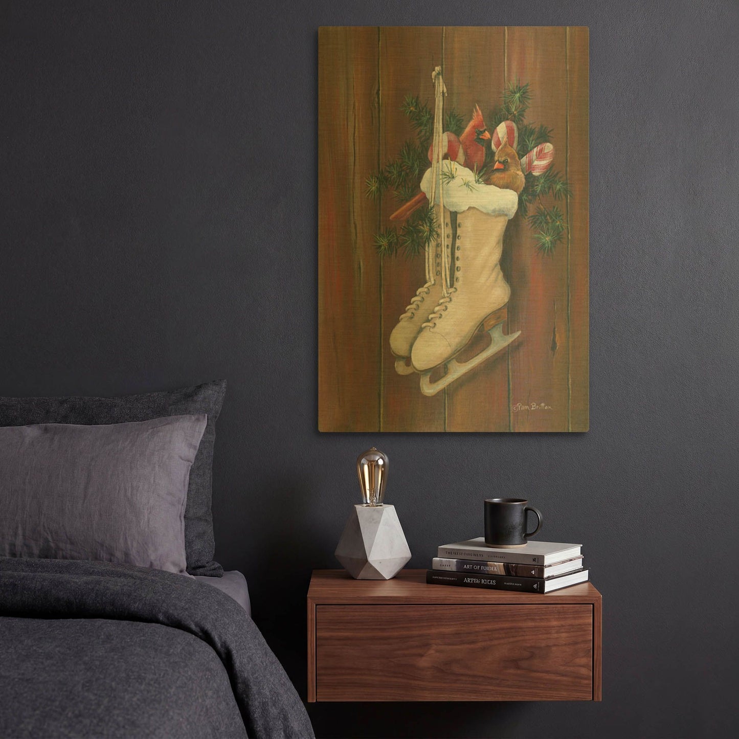'Cardinals & Skates' By Pam Britton Gold Metal Wall Art