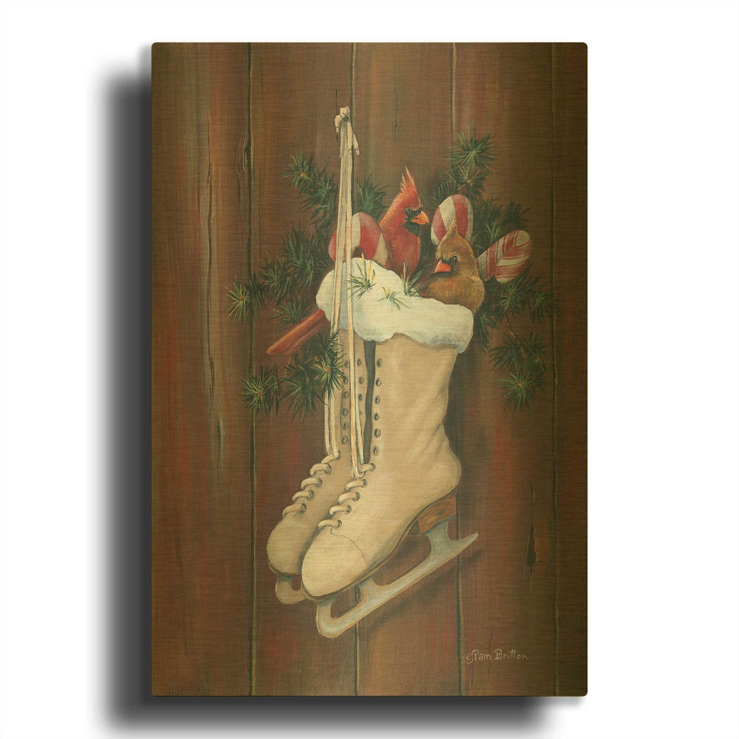 'Cardinals & Skates' By Pam Britton Gold Metal Wall Art