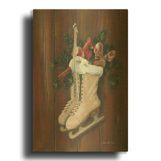 'Cardinals & Skates' By Pam Britton Gold Metal Wall Art