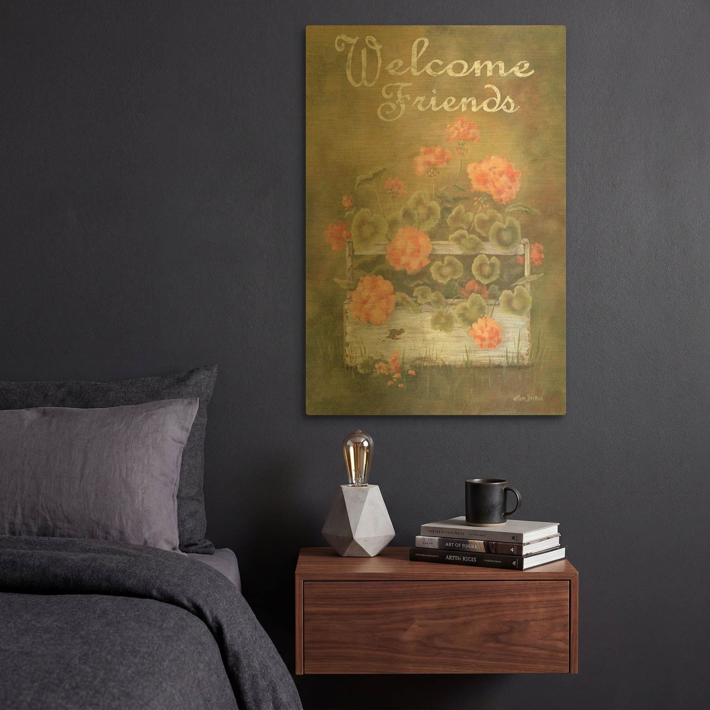 'Spring Geraniums' By Pam Britton Gold Metal Wall Art