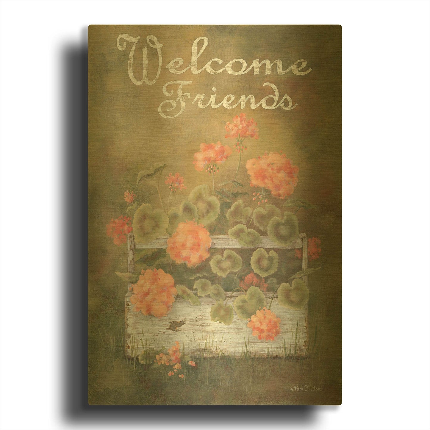 'Spring Geraniums' By Pam Britton Gold Metal Wall Art