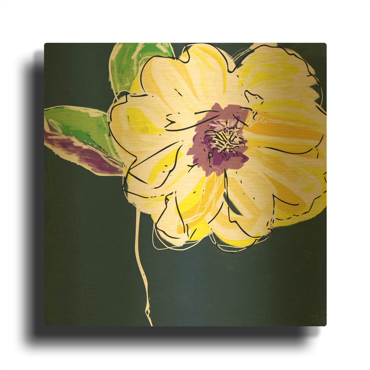 'Yellow Rose' By Linda Woods Gold Metal Wall Art