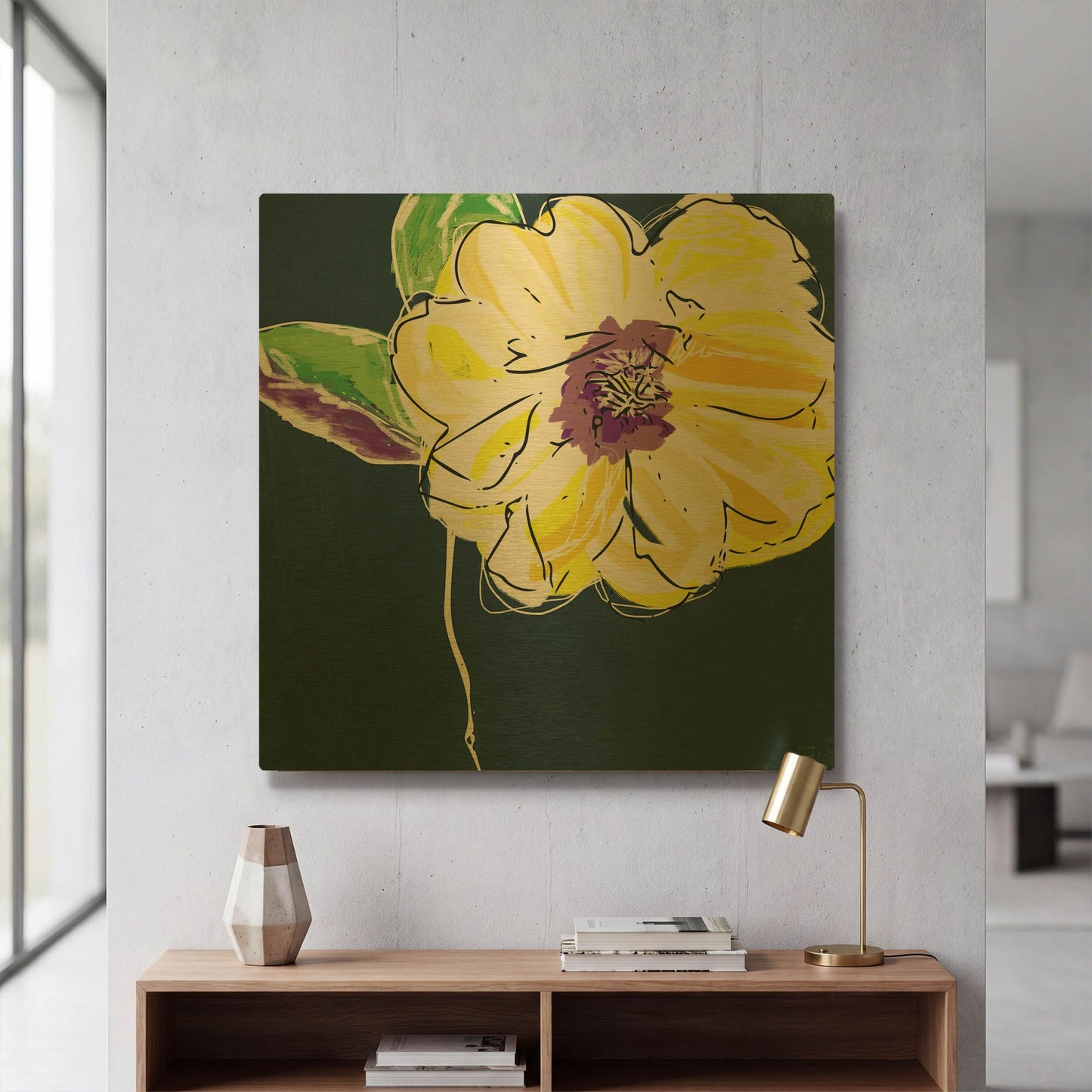 'Yellow Rose' By Linda Woods Gold Metal Wall Art