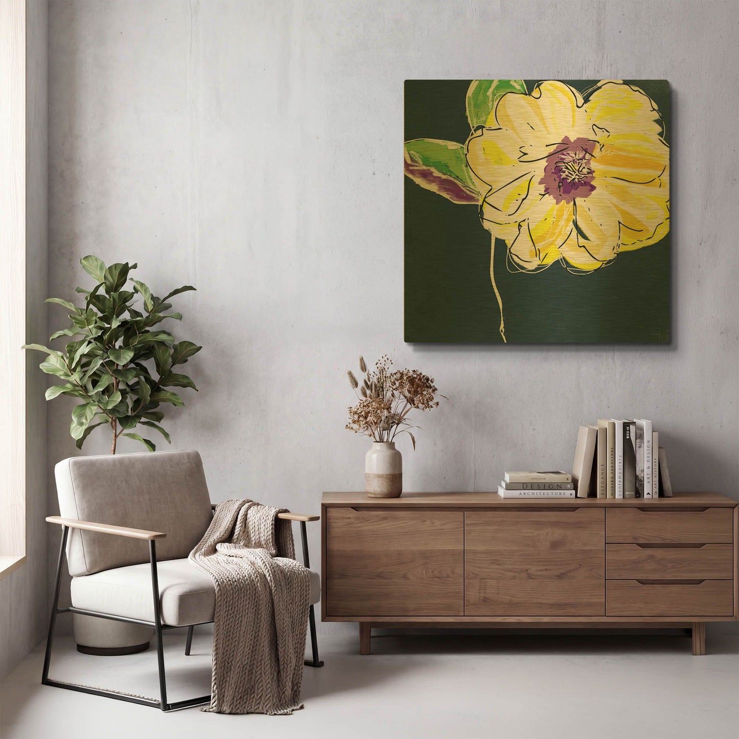 'Yellow Rose' By Linda Woods Gold Metal Wall Art