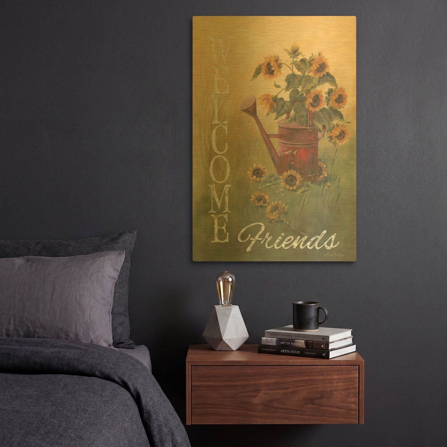 'A Sunflower Welcome' By Pam Britton Gold Metal Wall Art