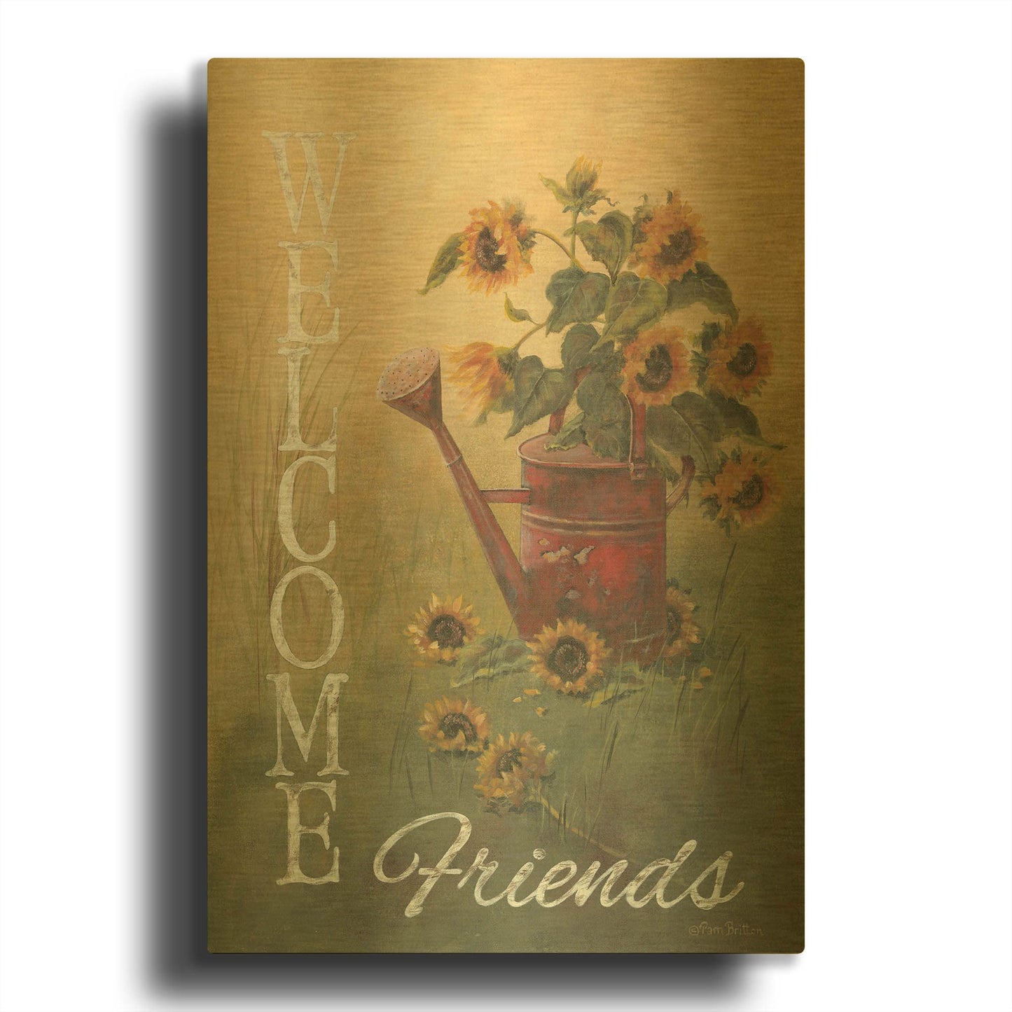 'A Sunflower Welcome' By Pam Britton Gold Metal Wall Art