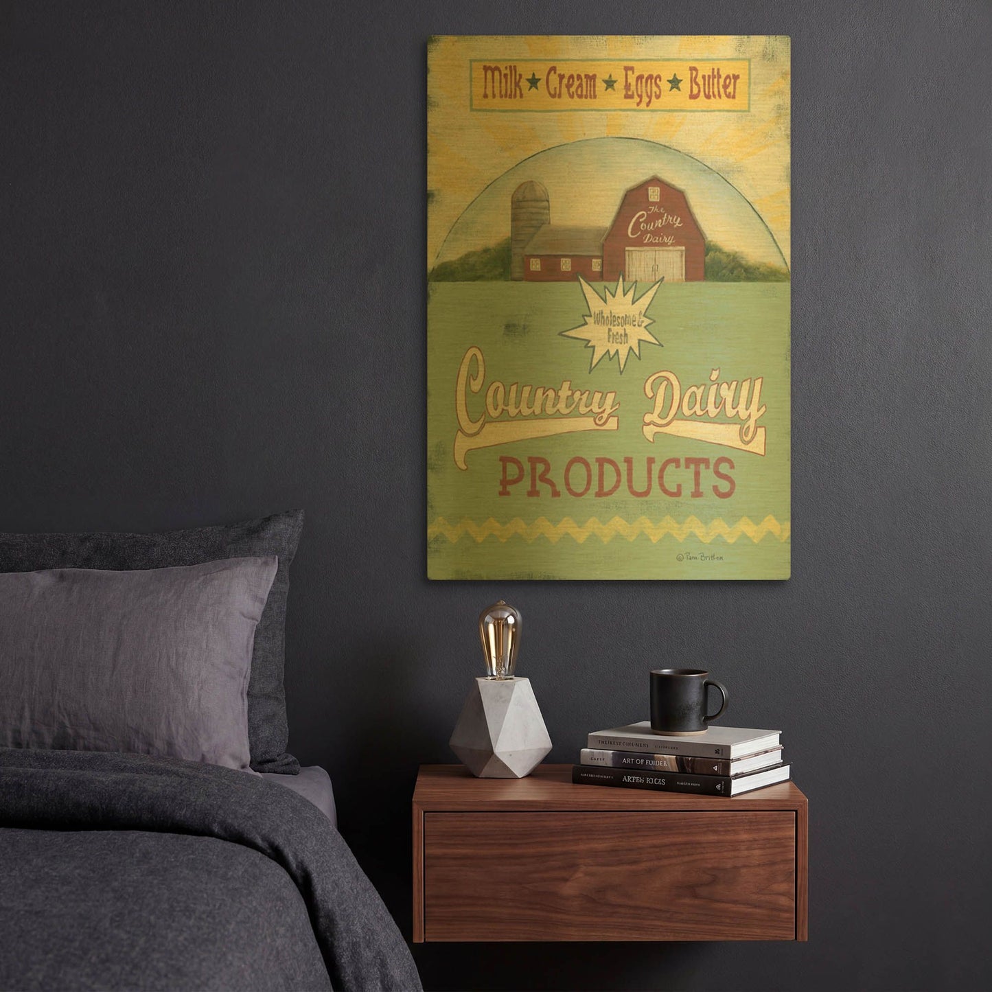 'Country Dairy' By Pam Britton Gold Metal Wall Art