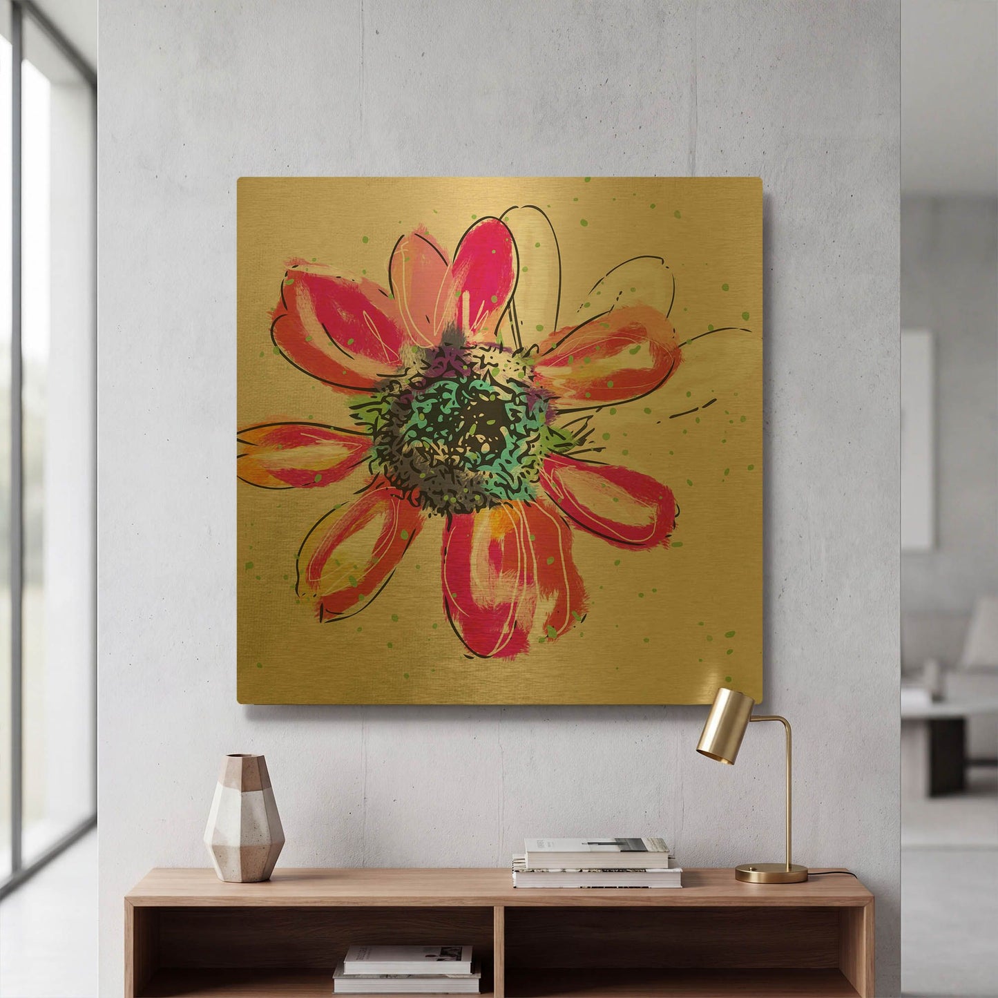 'Colorful Daisy' By Linda Woods Gold Metal Wall Art