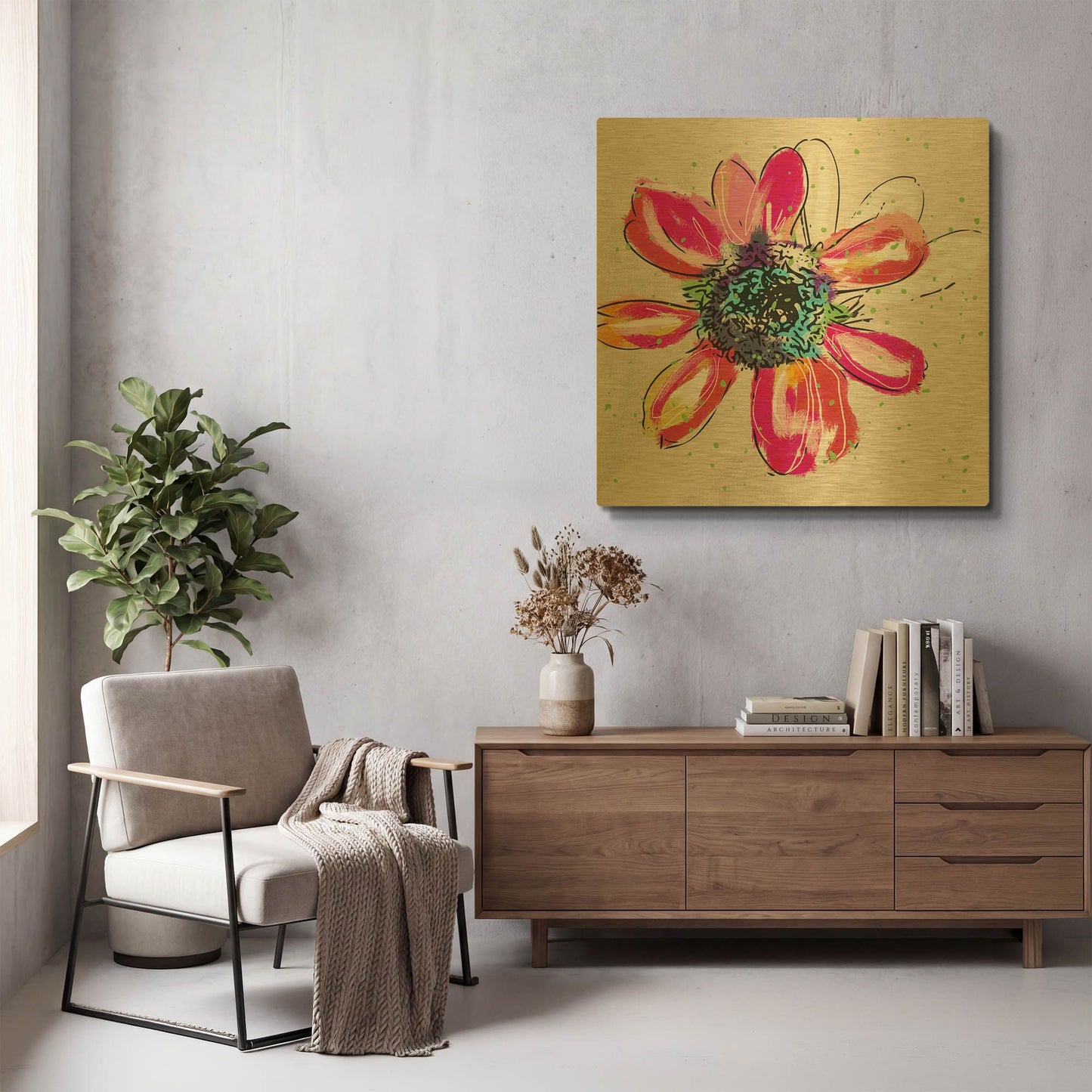 'Colorful Daisy' By Linda Woods Gold Metal Wall Art