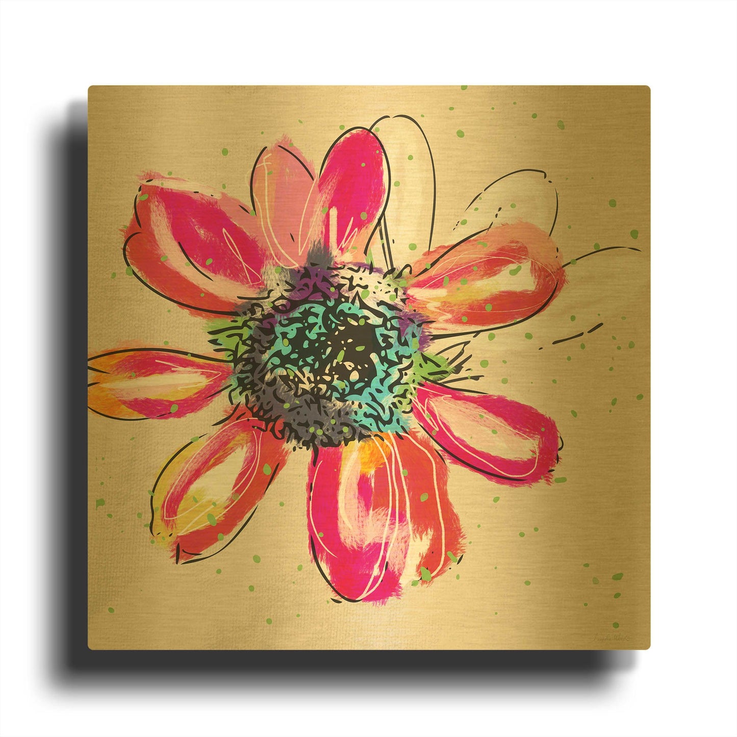 'Colorful Daisy' By Linda Woods Gold Metal Wall Art