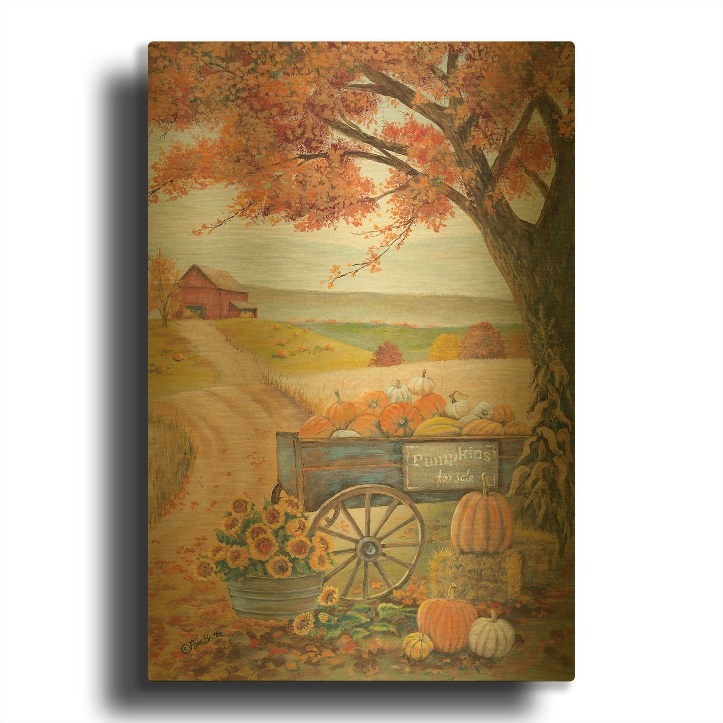 'Harvest Pumpkins' By Pam Britton Gold Metal Wall Art