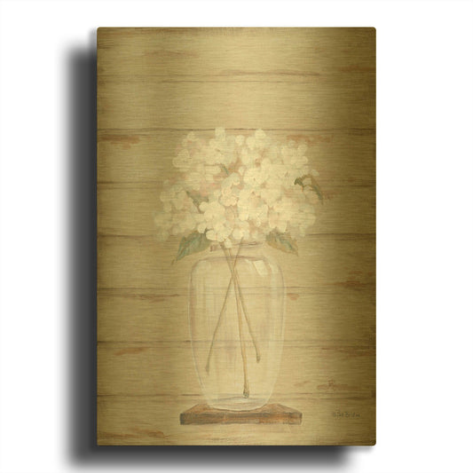 'Hydrangeas in Vase' By Pam Britton Gold Metal Wall Art