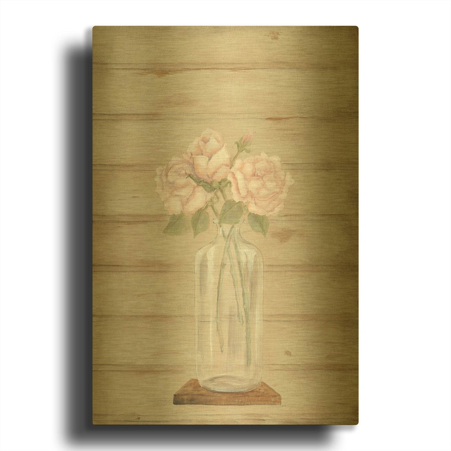 'Roses in Glass Vase' By Pam Britton Gold Metal Wall Art