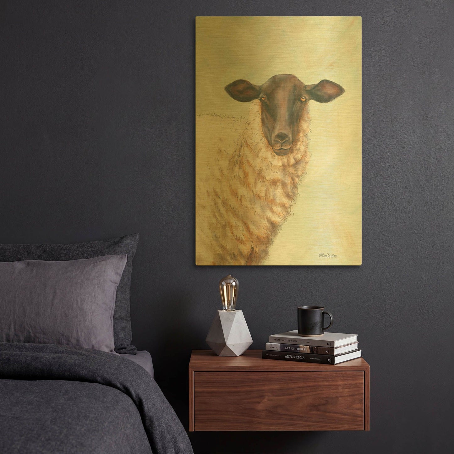 'Farm Sheep' By Pam Britton Gold Metal Wall Art