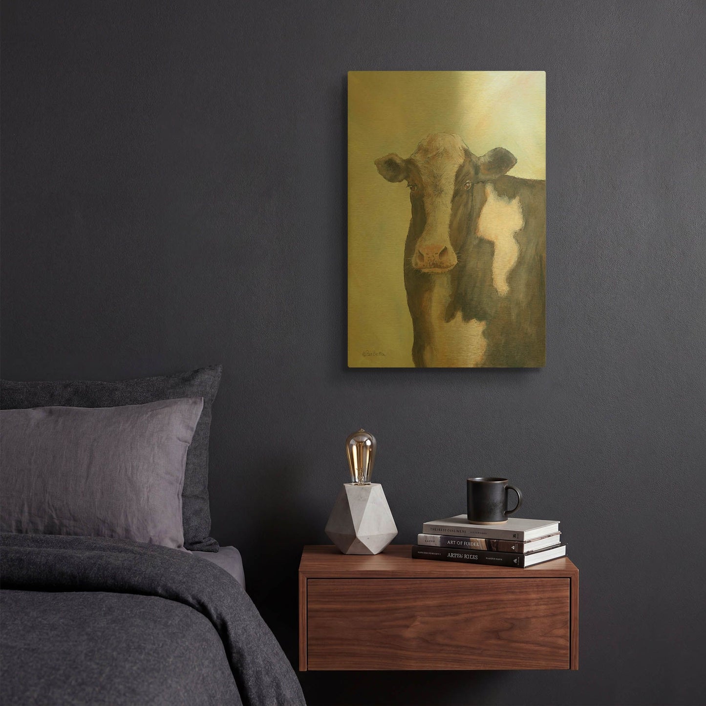 'Farm Cow' By Pam Britton Gold Metal Wall Art