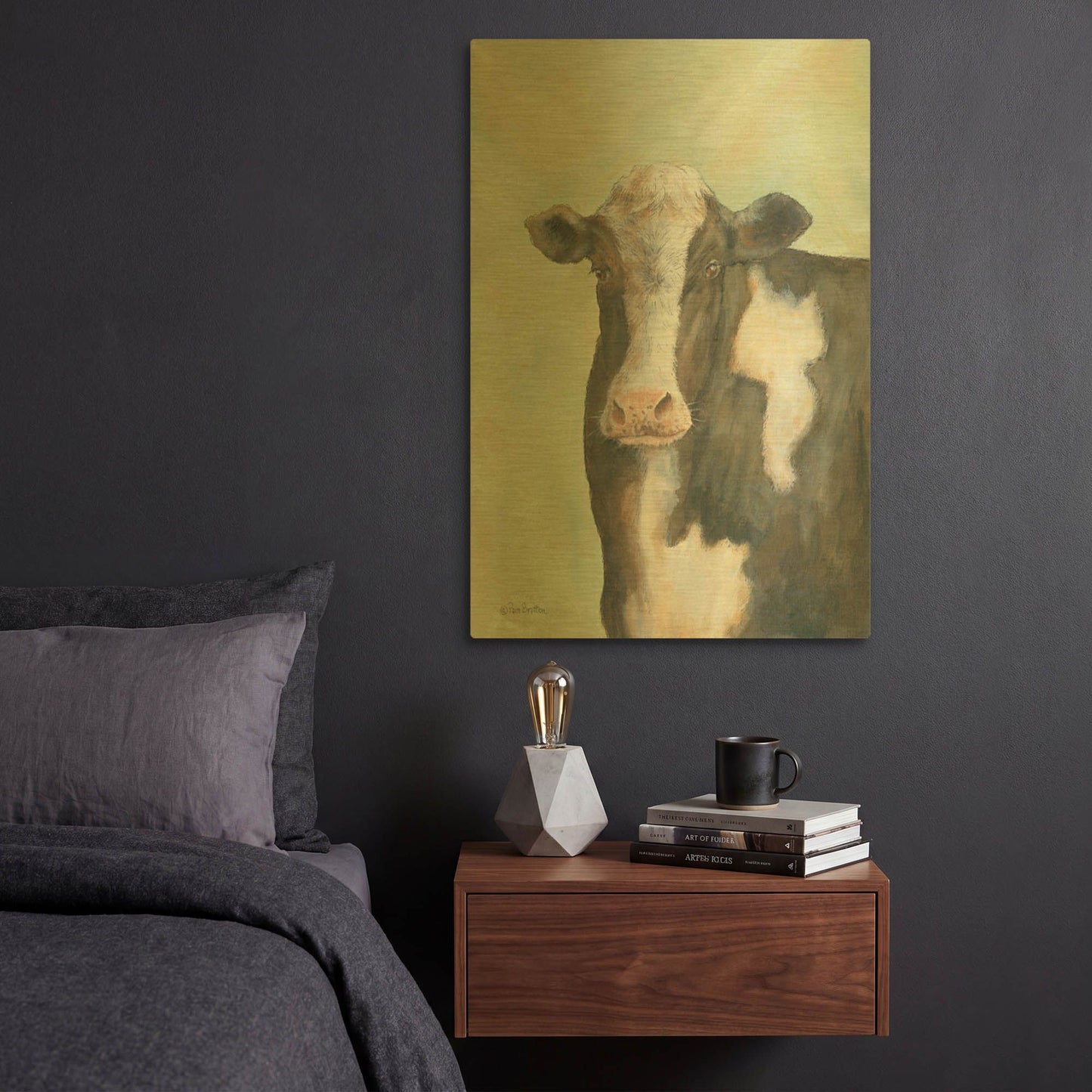 'Farm Cow' By Pam Britton Gold Metal Wall Art