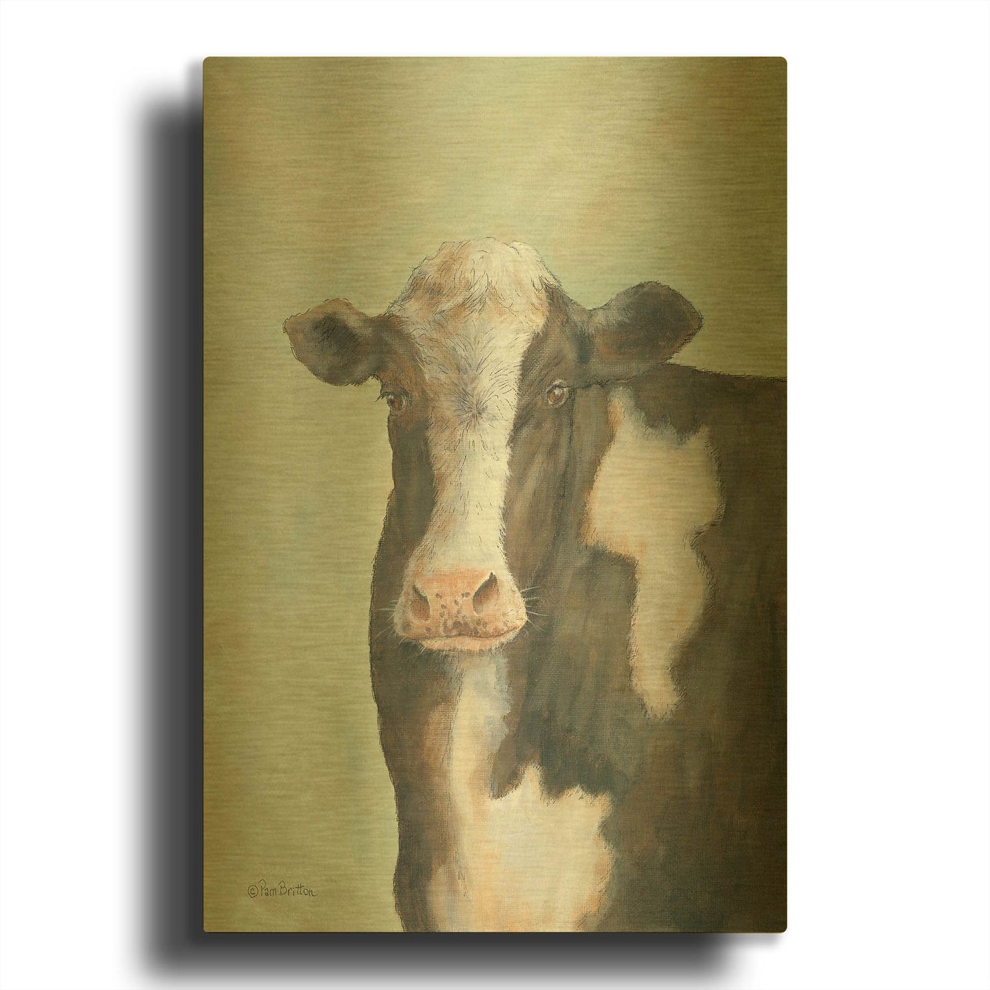 'Farm Cow' By Pam Britton Gold Metal Wall Art