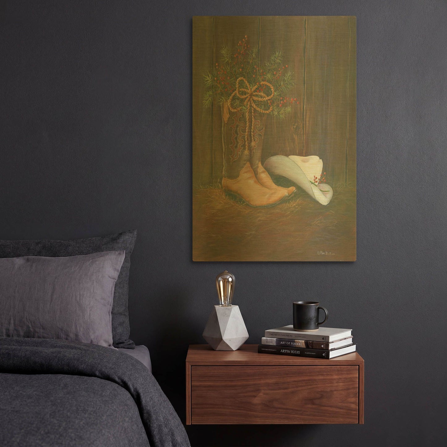 'Cowboy Christmas' By Pam Britton Gold Metal Wall Art