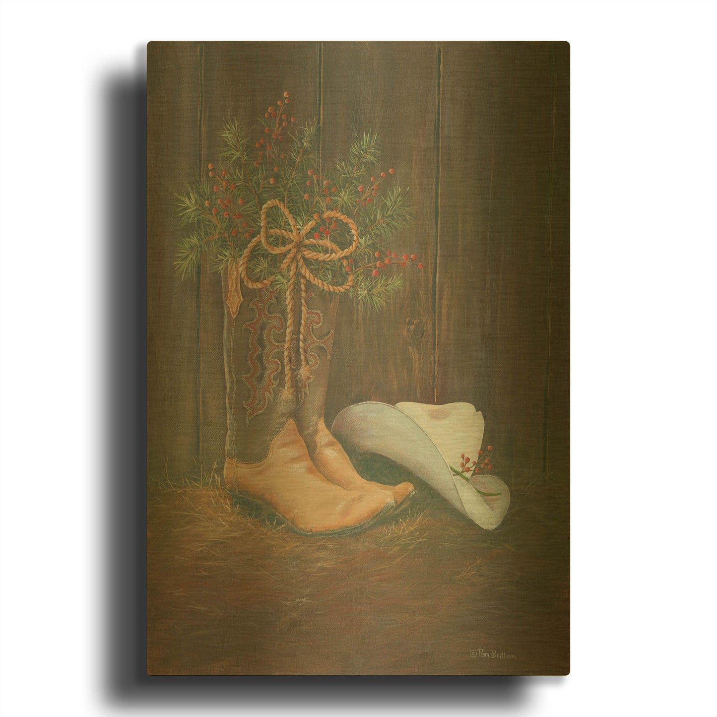 'Cowboy Christmas' By Pam Britton Gold Metal Wall Art