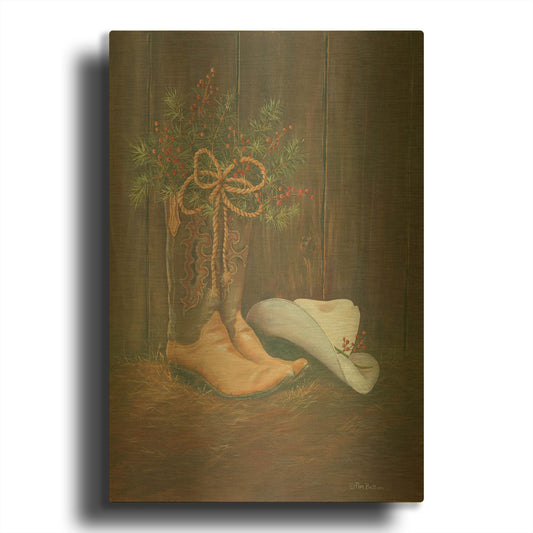 'Cowboy Christmas' By Pam Britton Gold Metal Wall Art