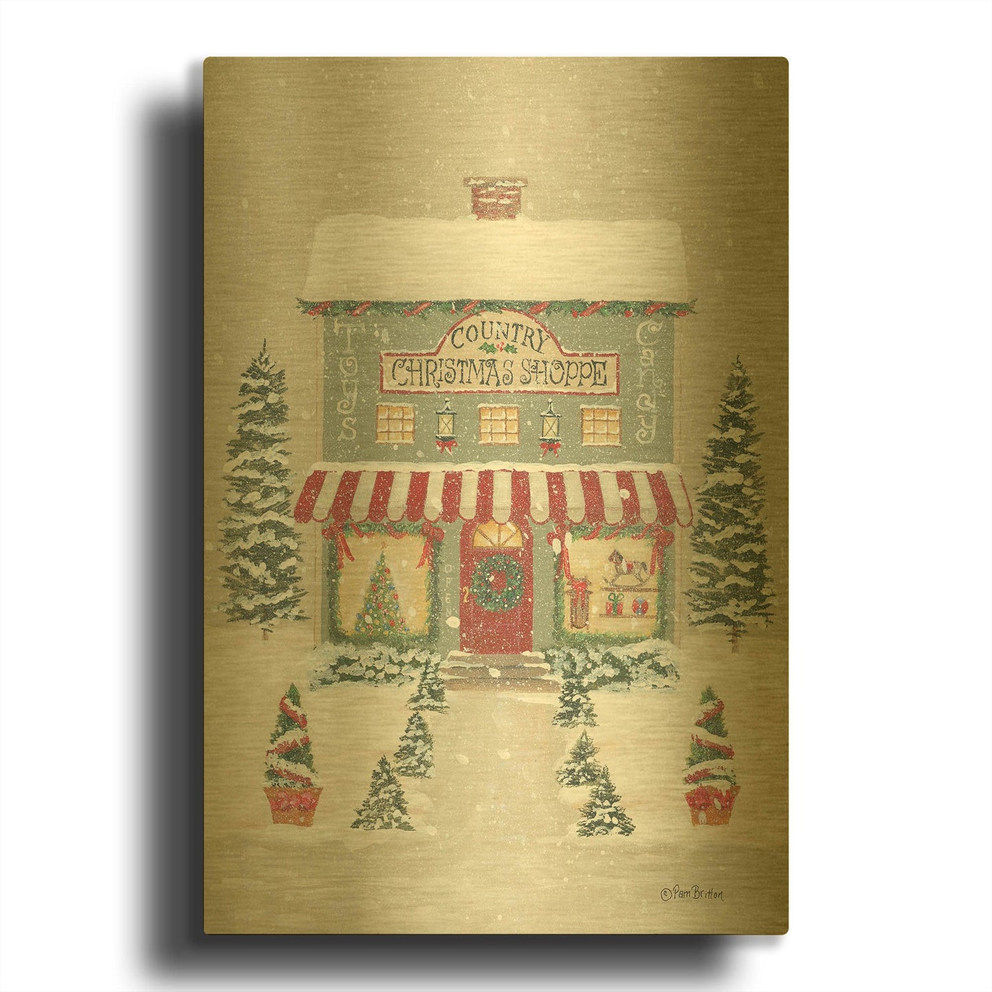 'Country Christmas Shoppe' By Pam Britton Gold Metal Wall Art