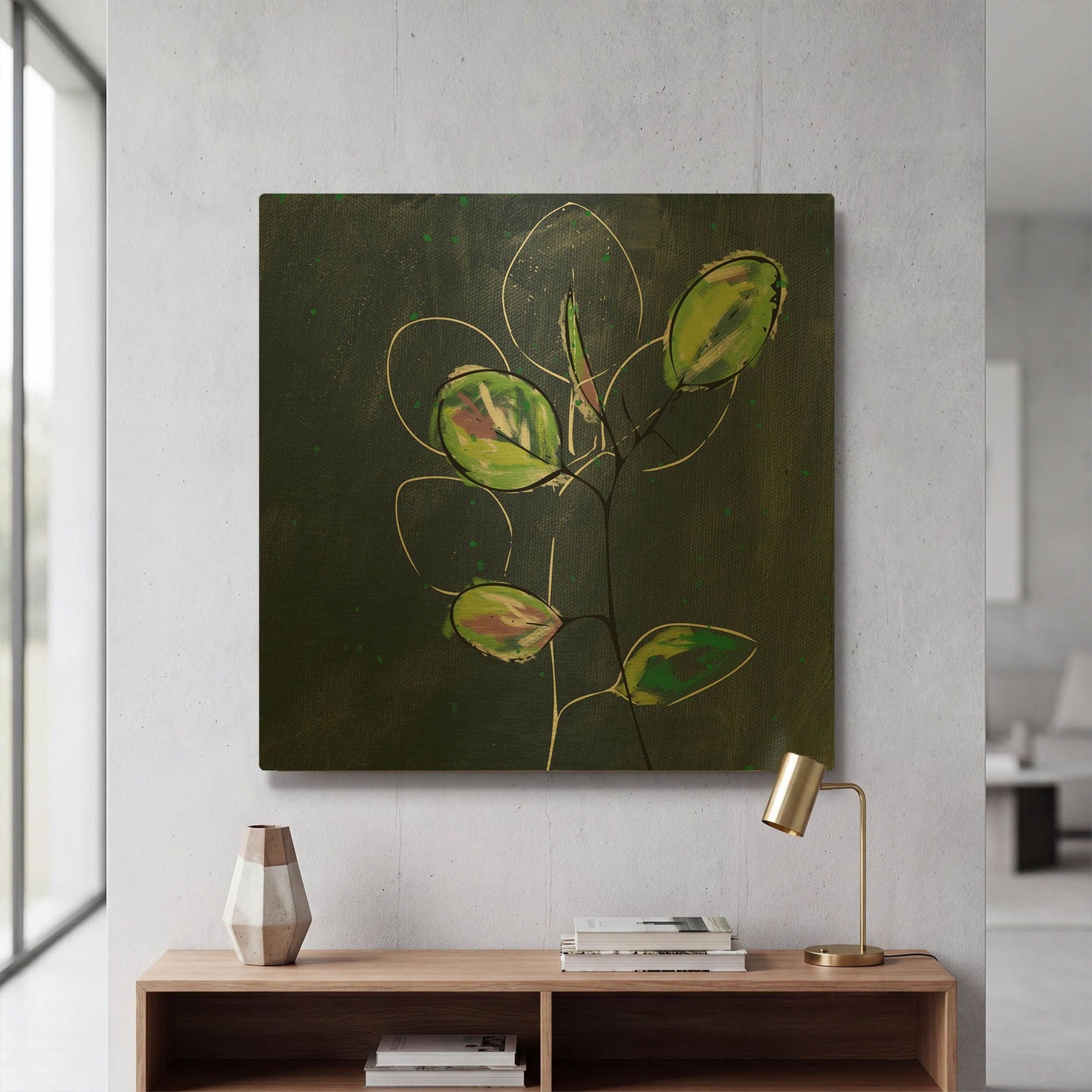 'Eucalyptus on Blue' By Linda Woods Gold Metal Wall Art