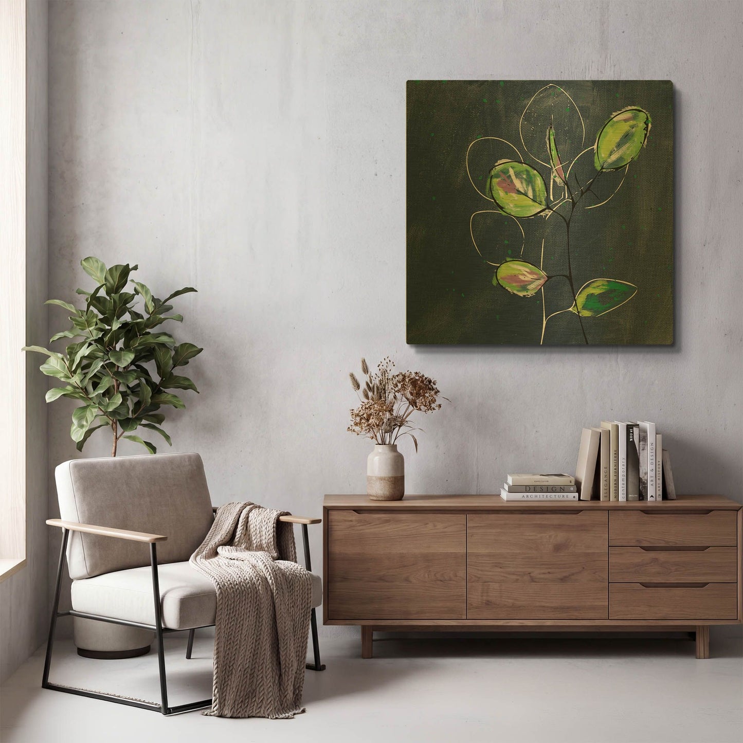'Eucalyptus on Blue' By Linda Woods Gold Metal Wall Art