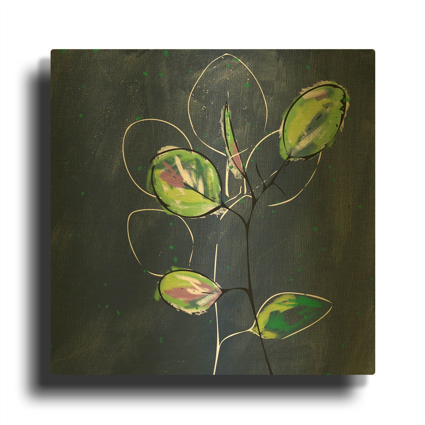 'Eucalyptus on Blue' By Linda Woods Gold Metal Wall Art