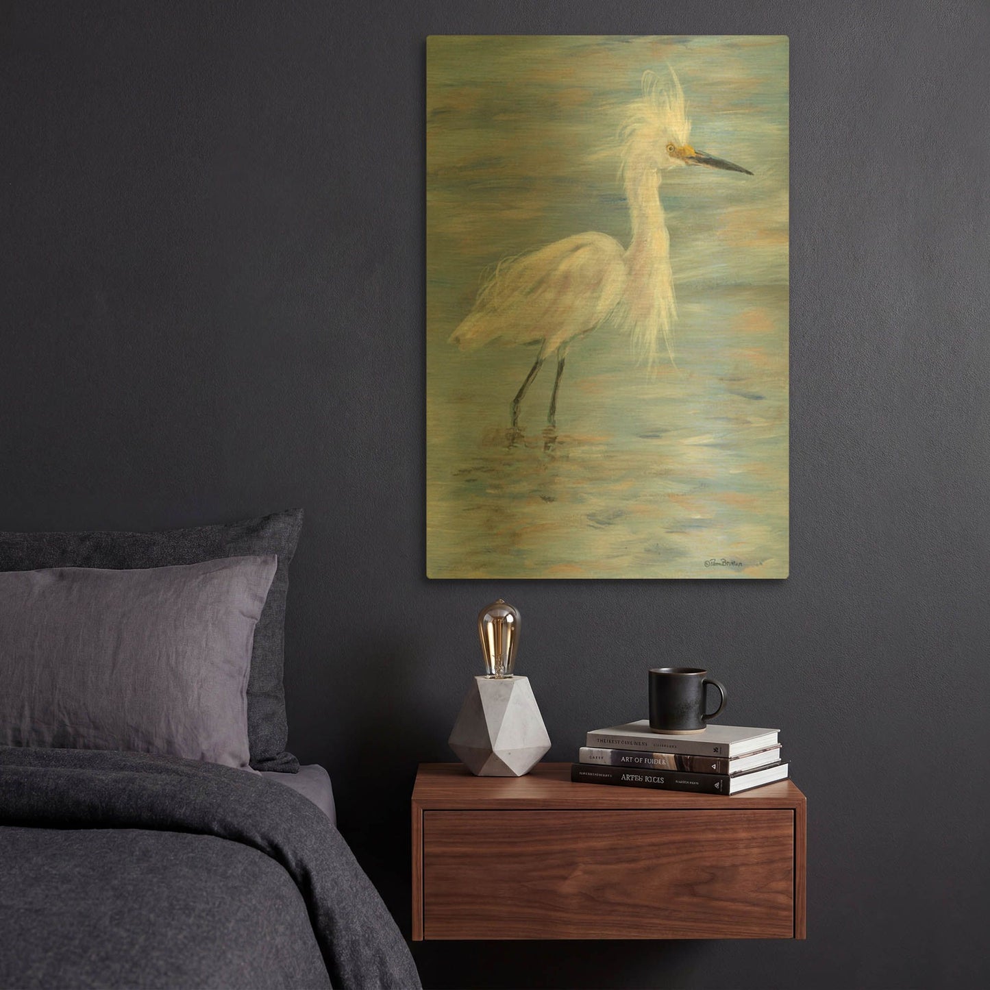'Egret' By Pam Britton Gold Metal Wall Art