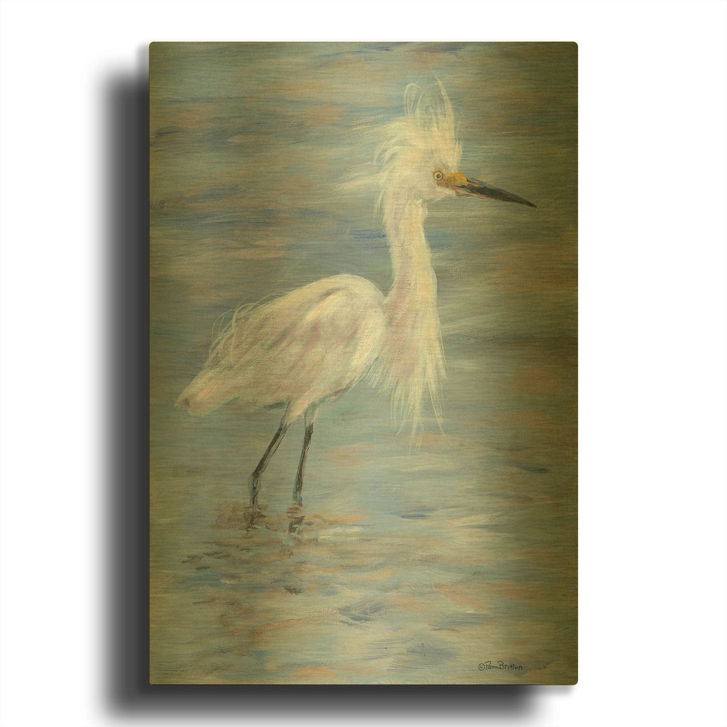 'Egret' By Pam Britton Gold Metal Wall Art