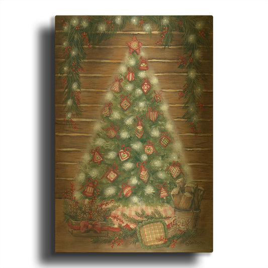 'A Log Cabin Christmas' By Pam Britton Gold Metal Wall Art