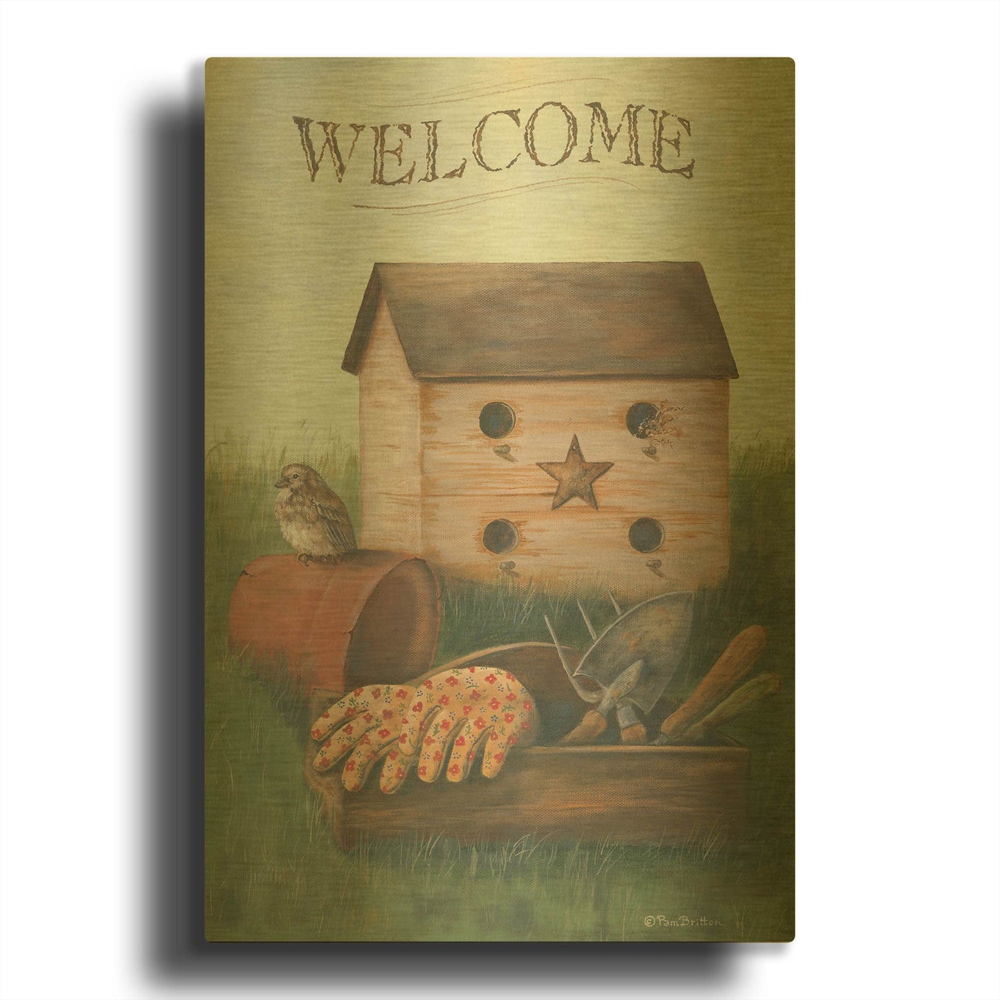 'Welcome Spring' By Pam Britton Gold Metal Wall Art